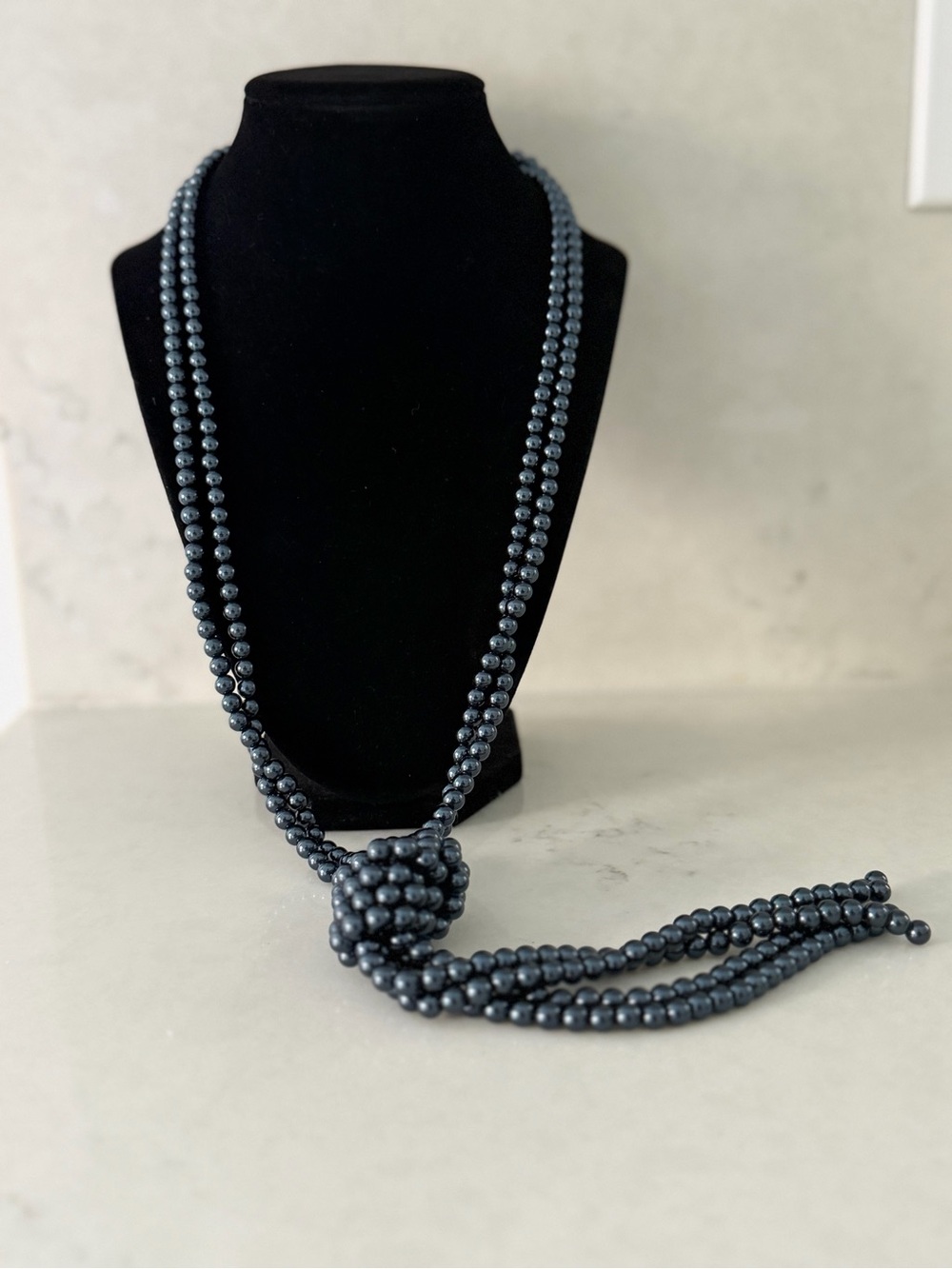Knotted Hematite Beaded Lariat Necklace - Women Jewelry